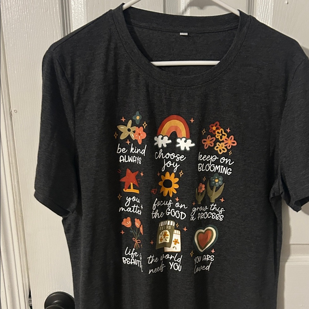 Women’s Graphic Tee - Dark Gray "Choose Joy" Floral Rainbow